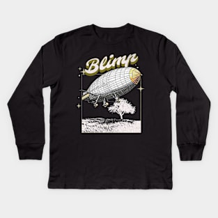 Retro Blimp Dirigible 60s 70s Vintage Airships Kids Long Sleeve T-Shirt